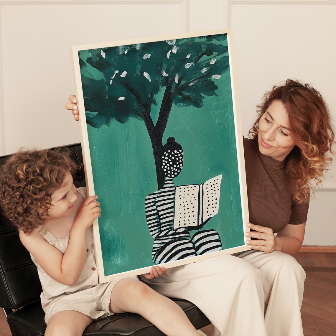 Reading Woman Art Print, Modern Abstract Minimalist Stripe - Image 3