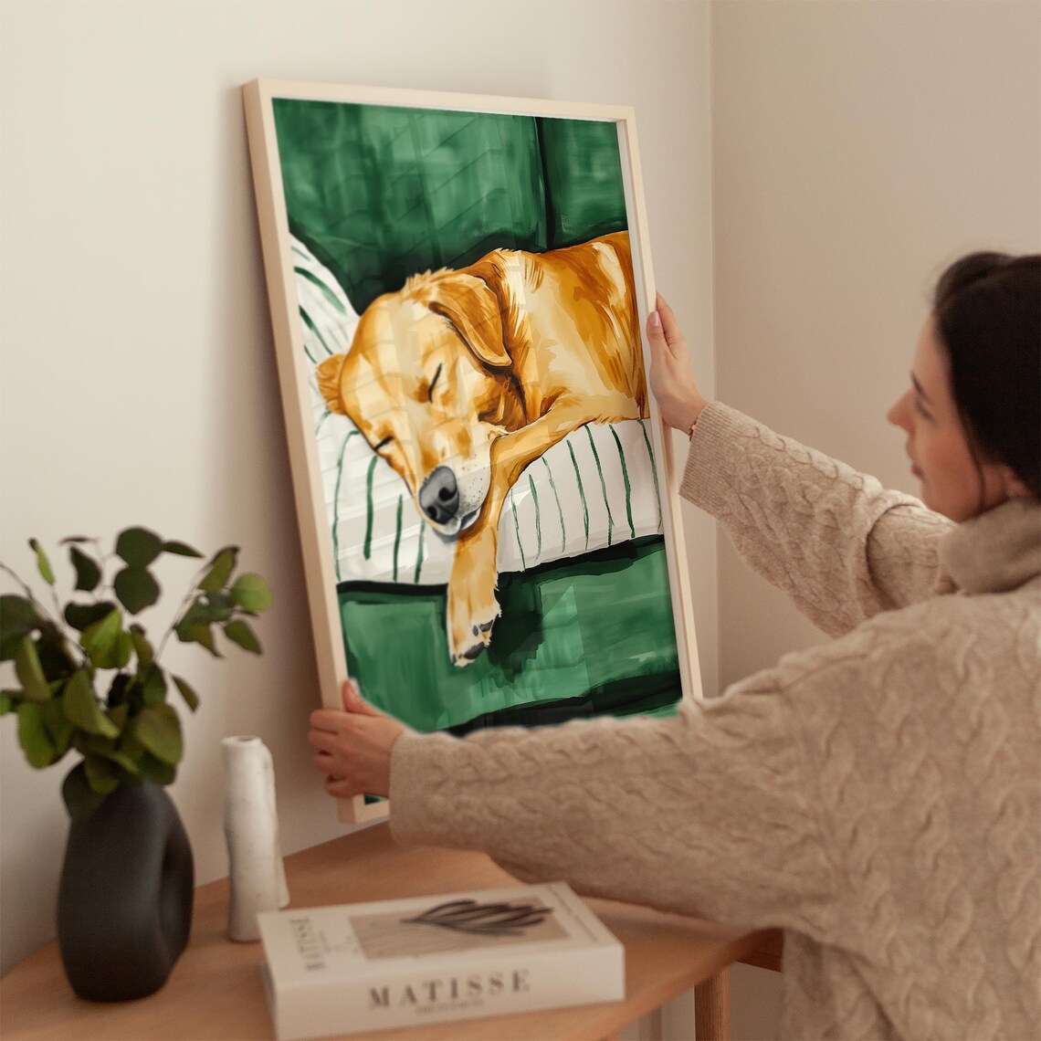 Golden Retriever Sleeping on Sofa, Minimalist Pet Decor - Image 3