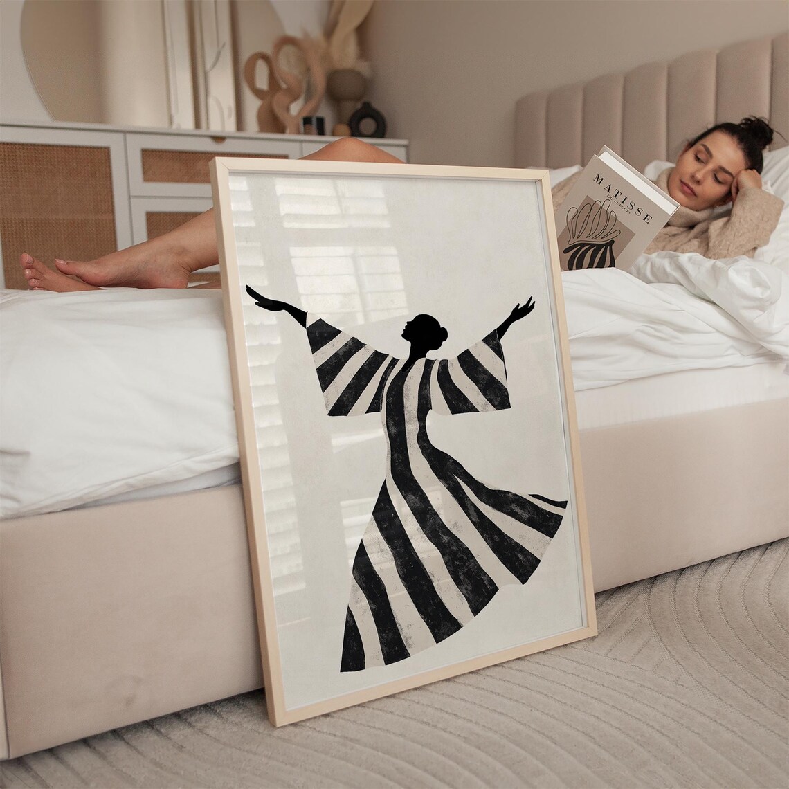 Abstract Dancer In Striped Dress, Minimalist Dance Art - Image 2