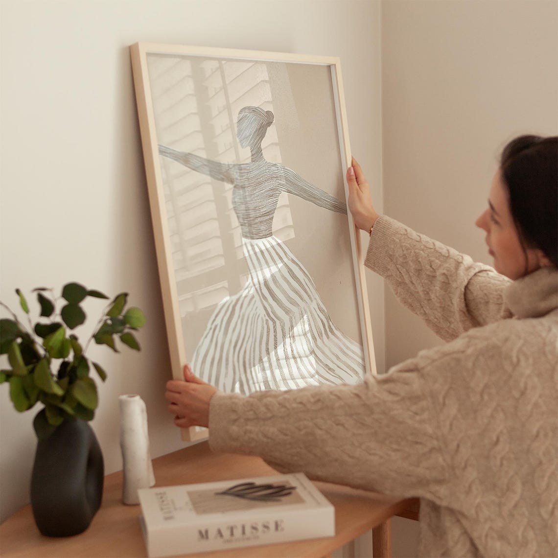 Minimalist Ballerina Art Elegant Striped Dance Wall Decor Abstract Movement Print For Modern Home Neutral Beige - Image 3