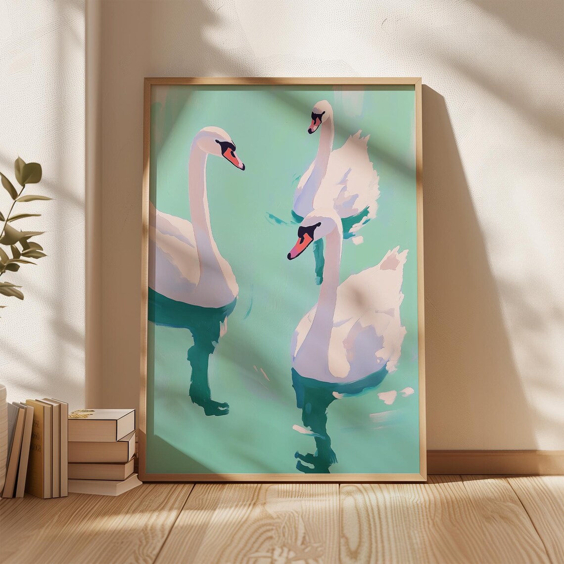 Swan Trio Art Print, Minimalist Modern Water Scene - Image 5