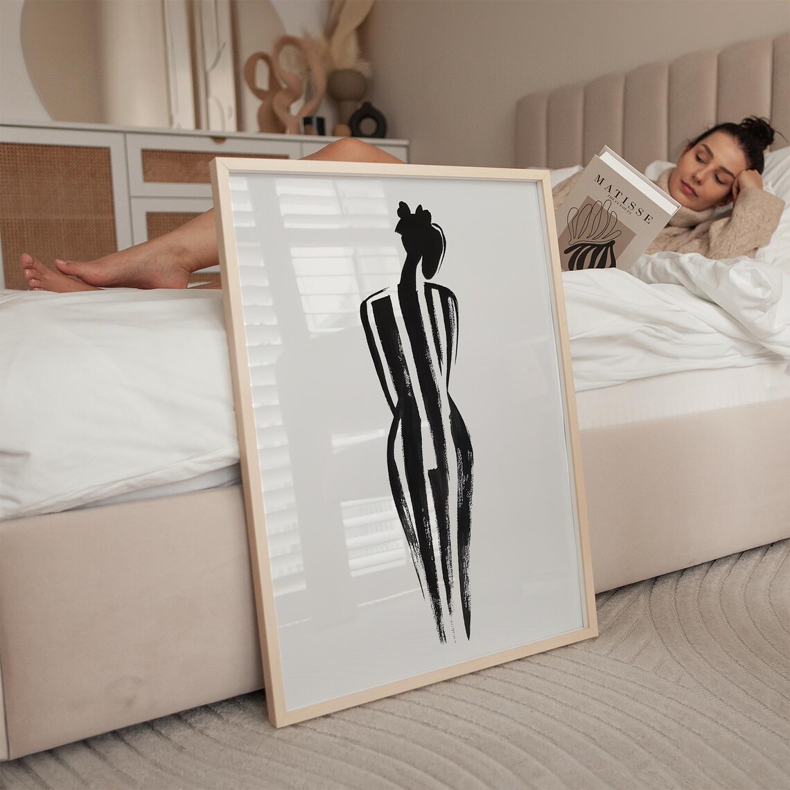 Elegant Standing Female Silhouette Black Brushstroke Art Poster - Image 4