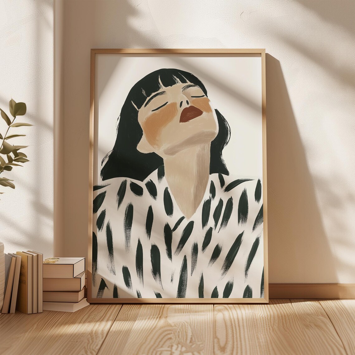 Woman with Closed Eyes in Brushstroke Blouse Modern Abstract Poster