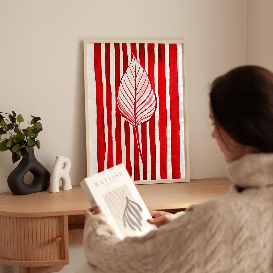 Red Leaf Abstract, Minimalist Nature Poster - Image 3