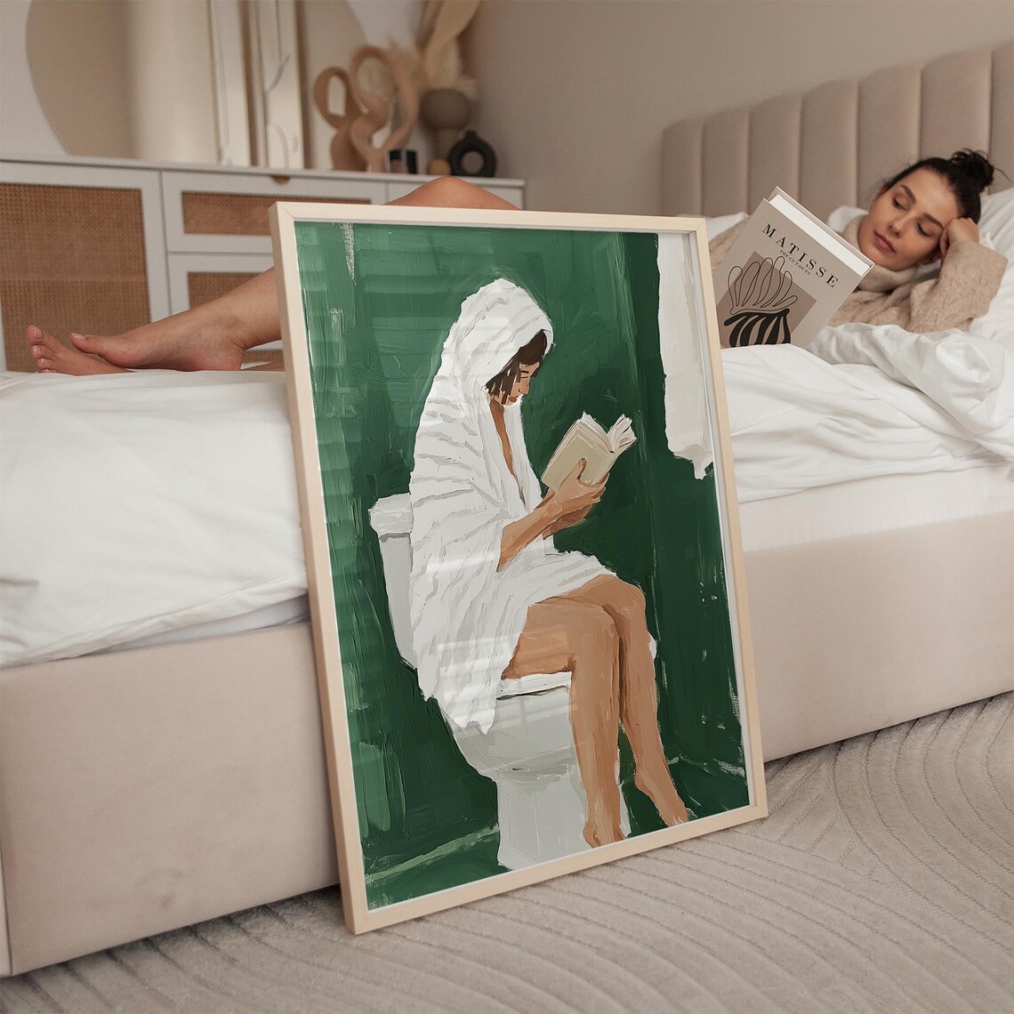 Wrapped In Comfort Reading Art, Minimalist Bathroom Decor - Image 2