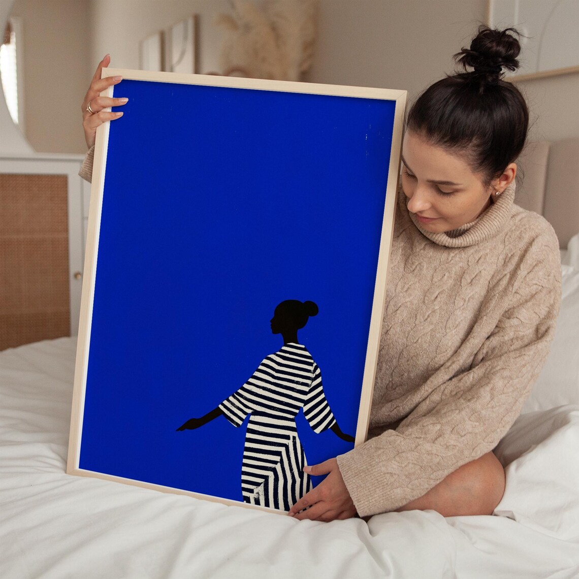 Bold Blue Silhouette, Minimalist Female Print - Image 2