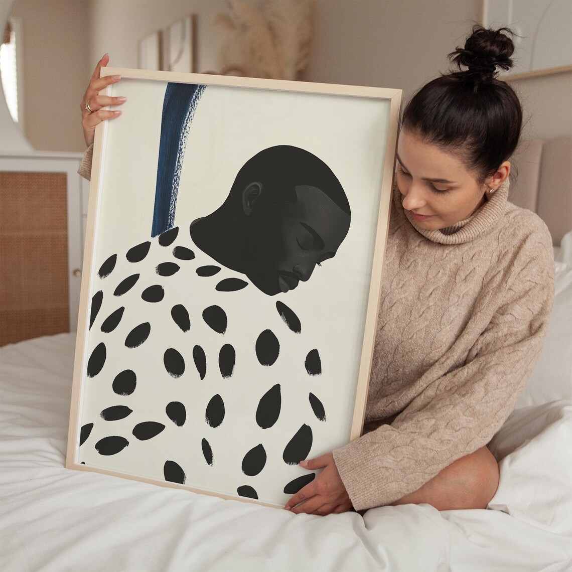 Serene Afro Man Portrait, Minimalist Abstract Art Print