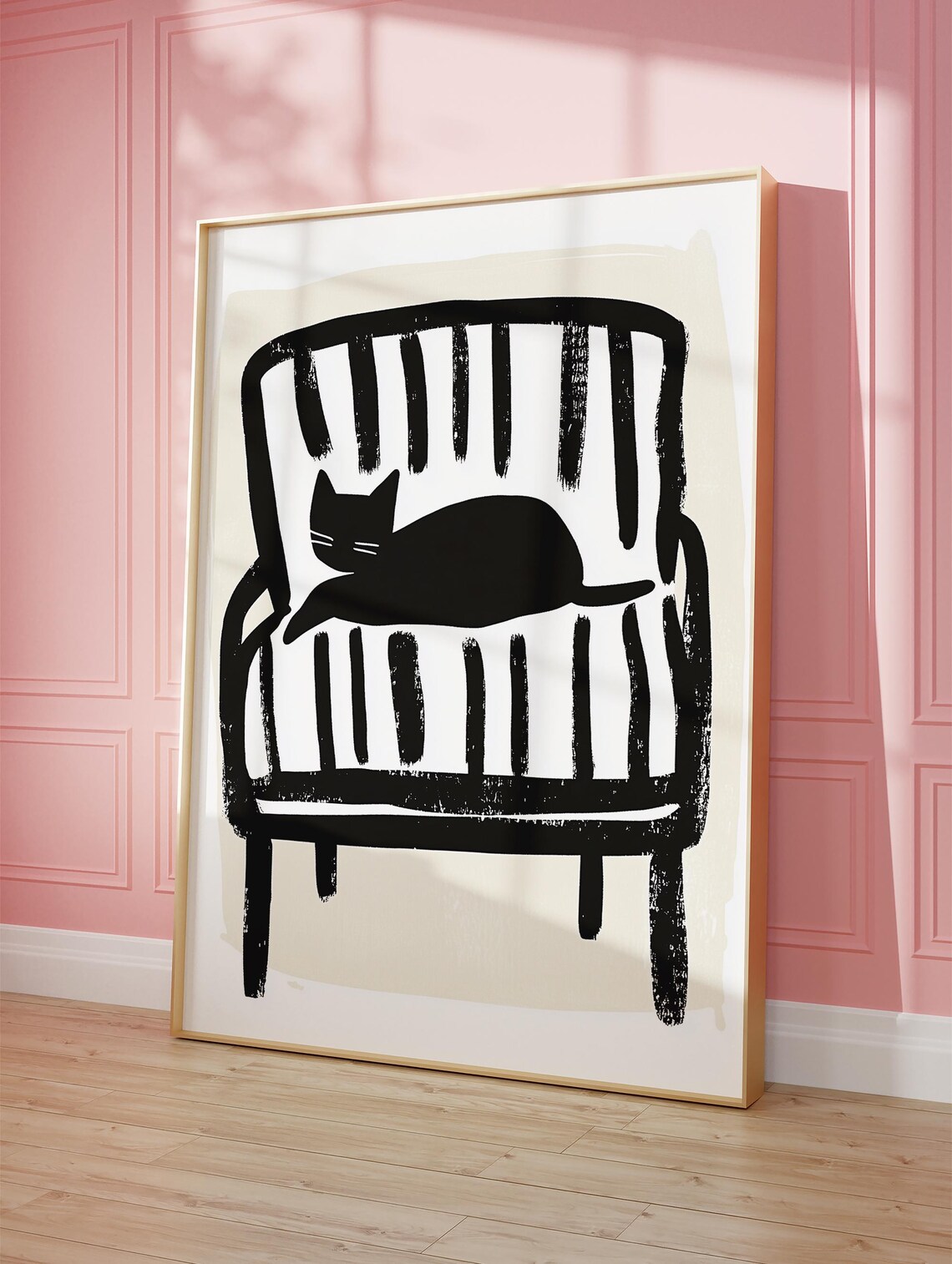 Black Cat On Chair, Minimalist Artwork - Image 4