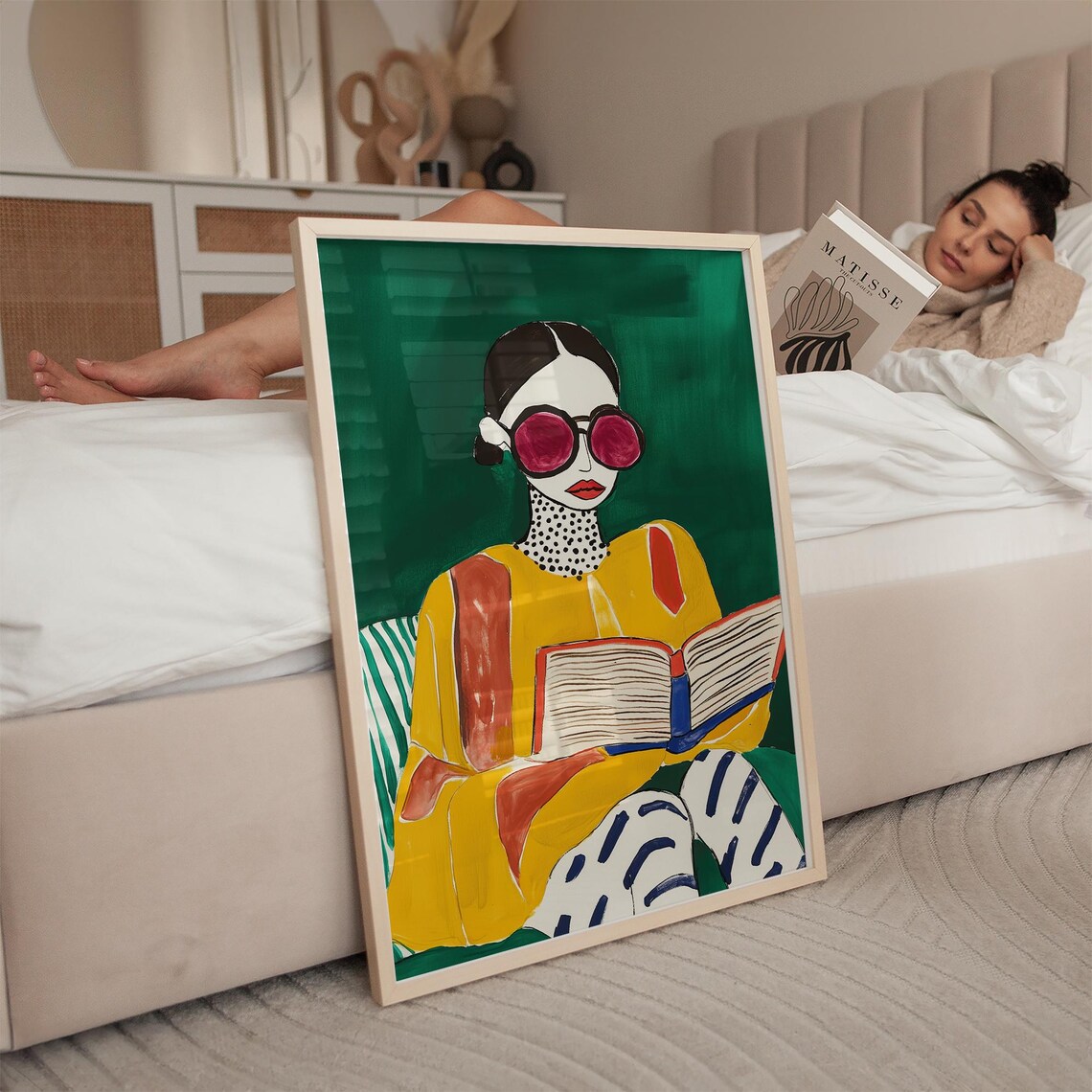 Colorful Reading Woman with Sunglasses Book Lover Art Poster - Image 2