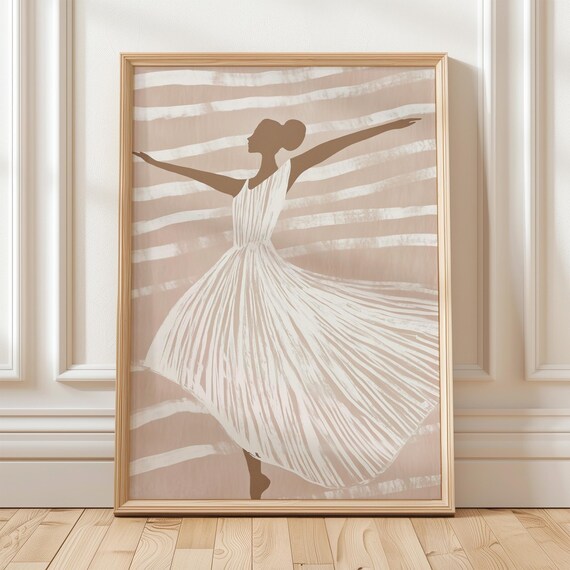 Graceful Beige Ballet Dancer Silhouette Twirling Dress Poster