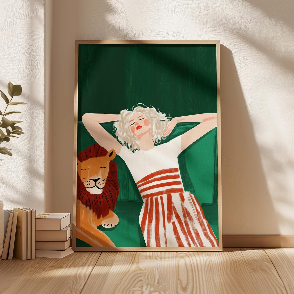 Serene Woman With Lion Wall Art Modern Jungle Decor Bold Boho Print Elegant Minimal Art Unique For Home - Image 4