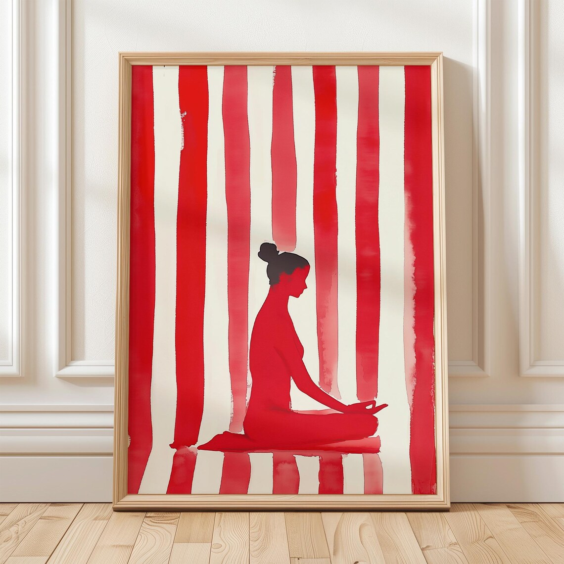 Meditating Woman in Red, Minimalist Abstract