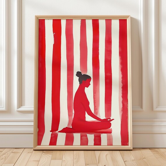 Meditating Woman in Red, Minimalist Abstract