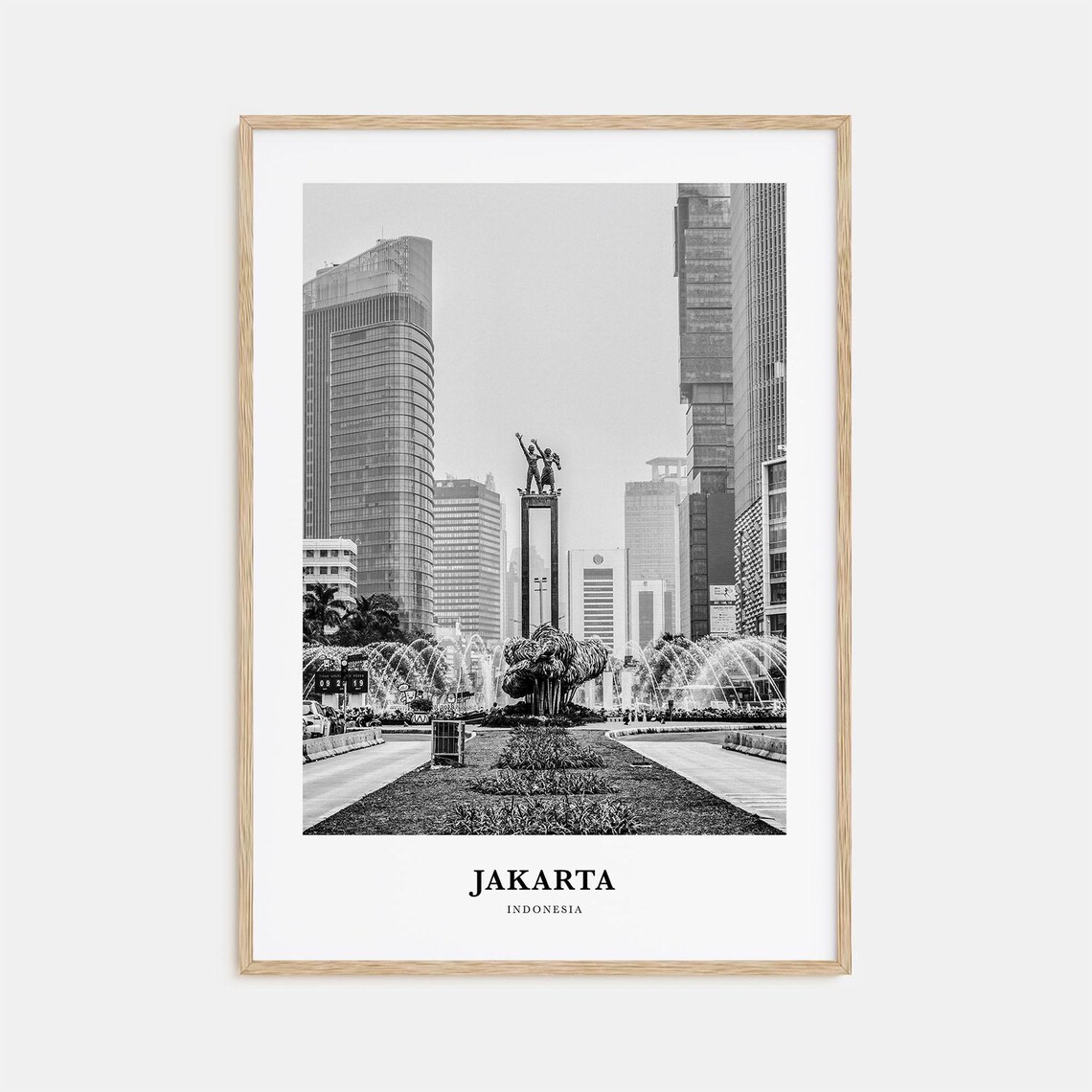 Jakarta Indonesia Welcome Monument Fountain Black and White Poster