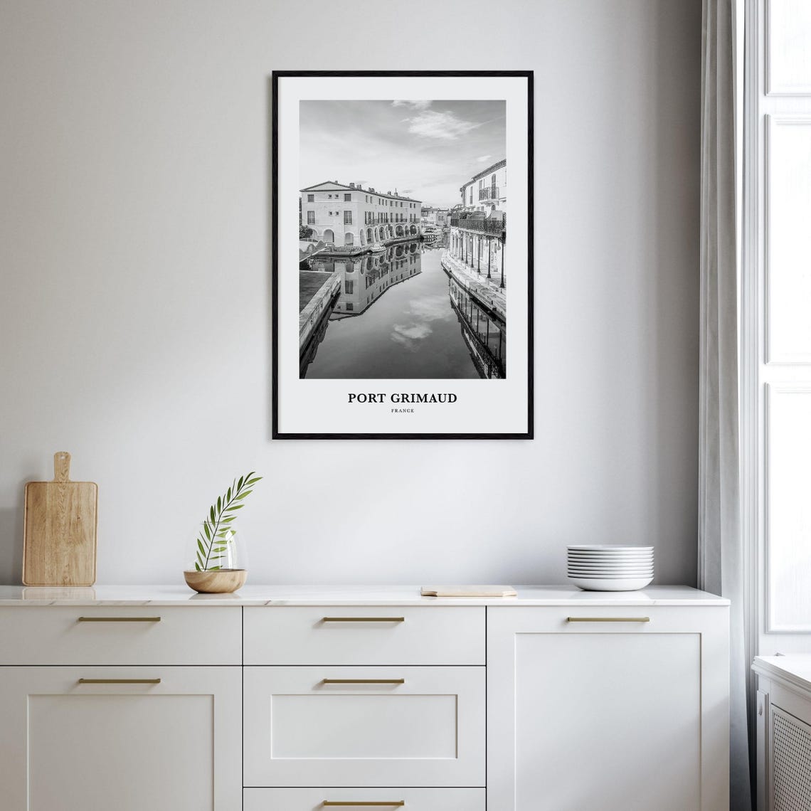 Port Grimaud France Canal Reflections Black and White Travel Poster - Image 2