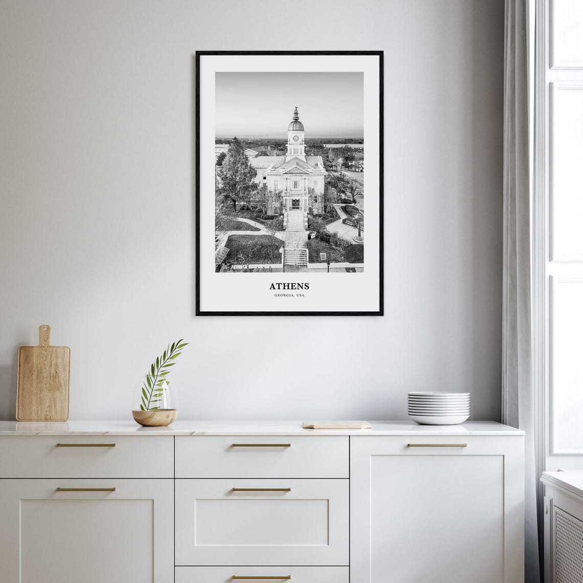 Athens Georgia Historic Courthouse Clock Tower Black and White Poster - Image 2