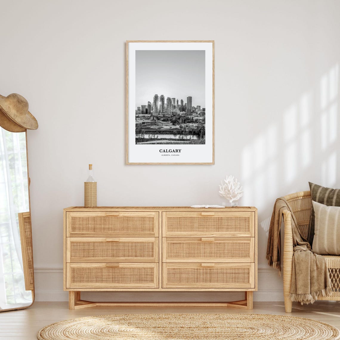 Calgary Alberta Downtown Skyline Black and White Cityscape Poster - Image 3