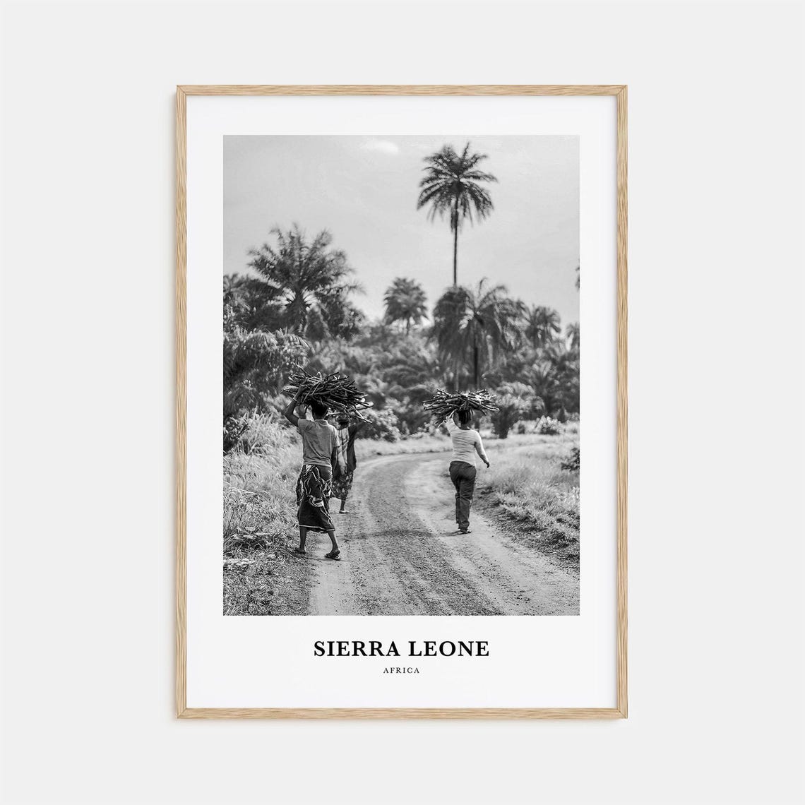 Sierra Leone Africa Village Path Palms Black White Art Print