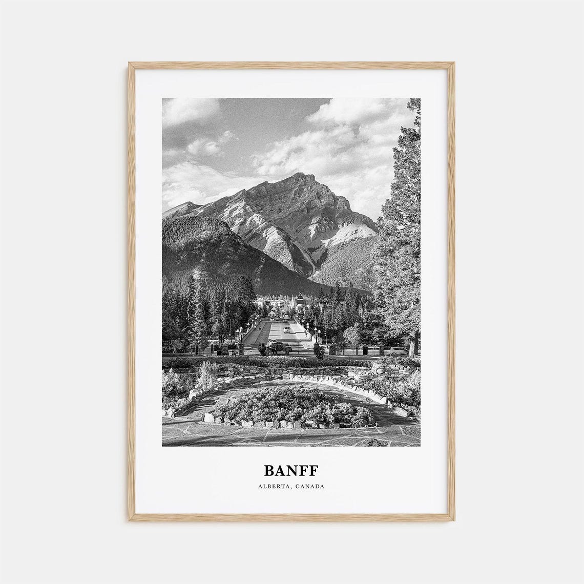 Banff Alberta Rocky Mountain Town Beneath Towering Peak Poster