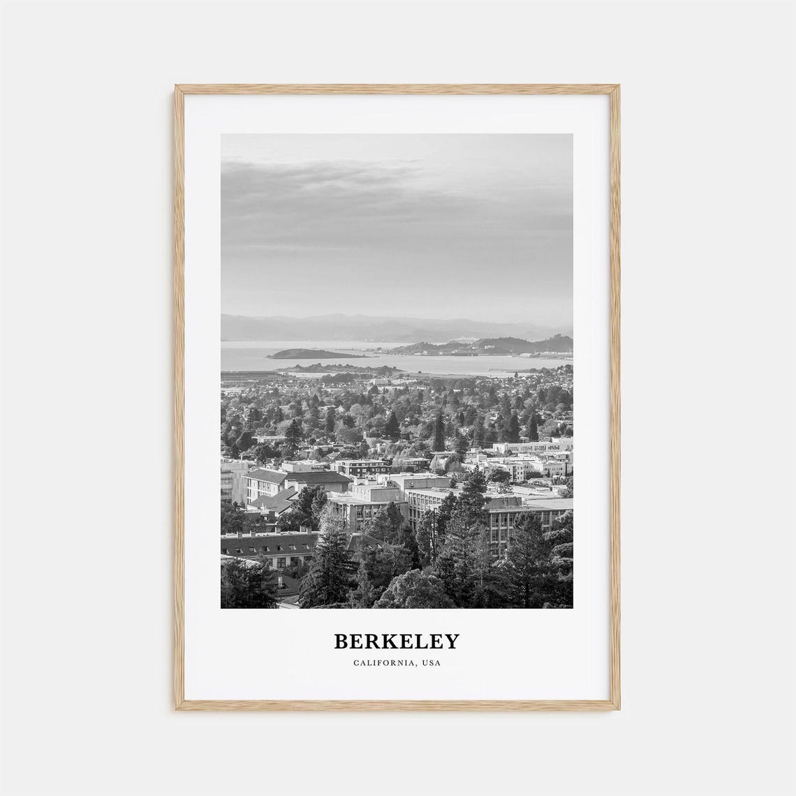 Berkeley California Bay Area City Panorama Black and White Art Poster