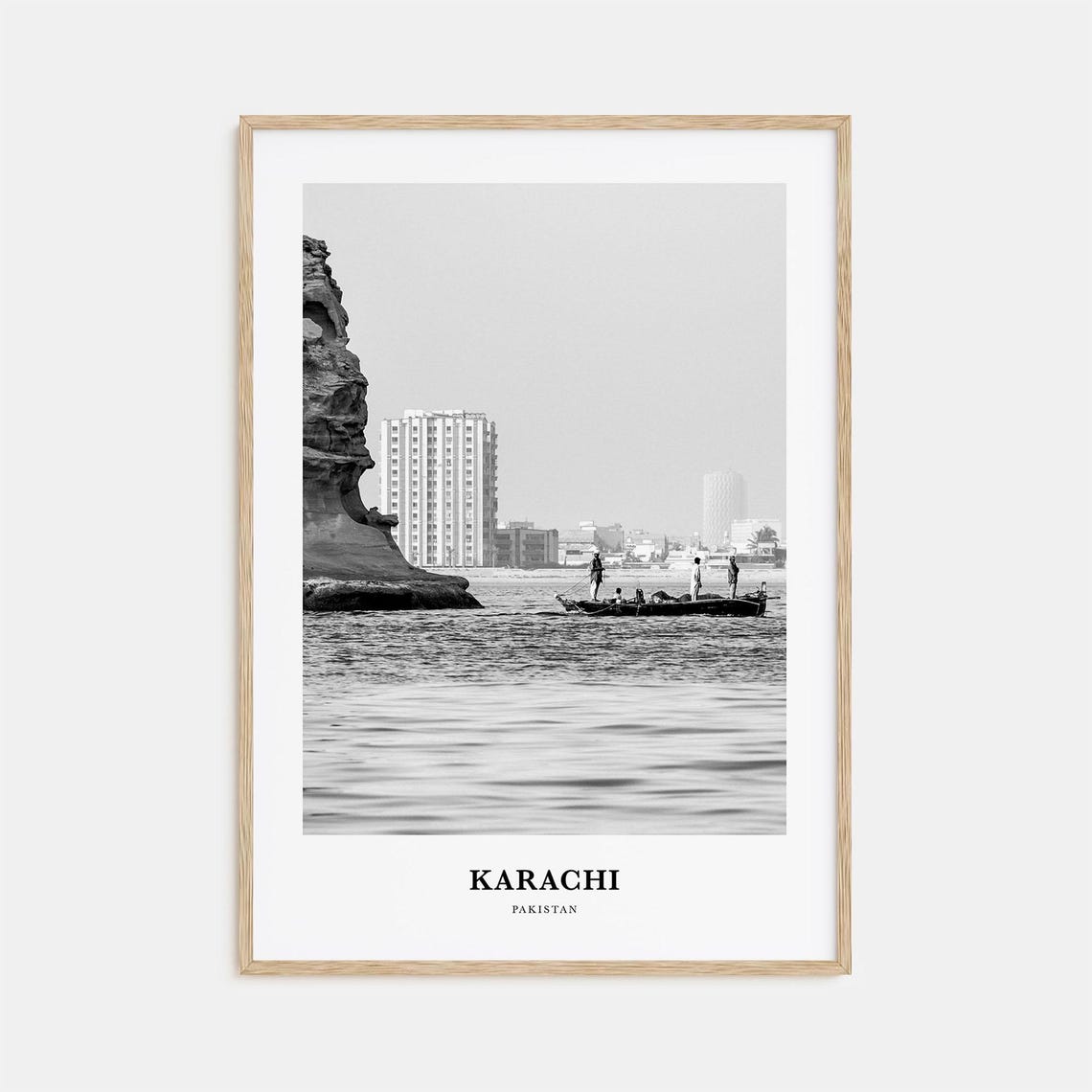 Karachi Pakistan Black and White Fishing Boat Harbor Scene Poster