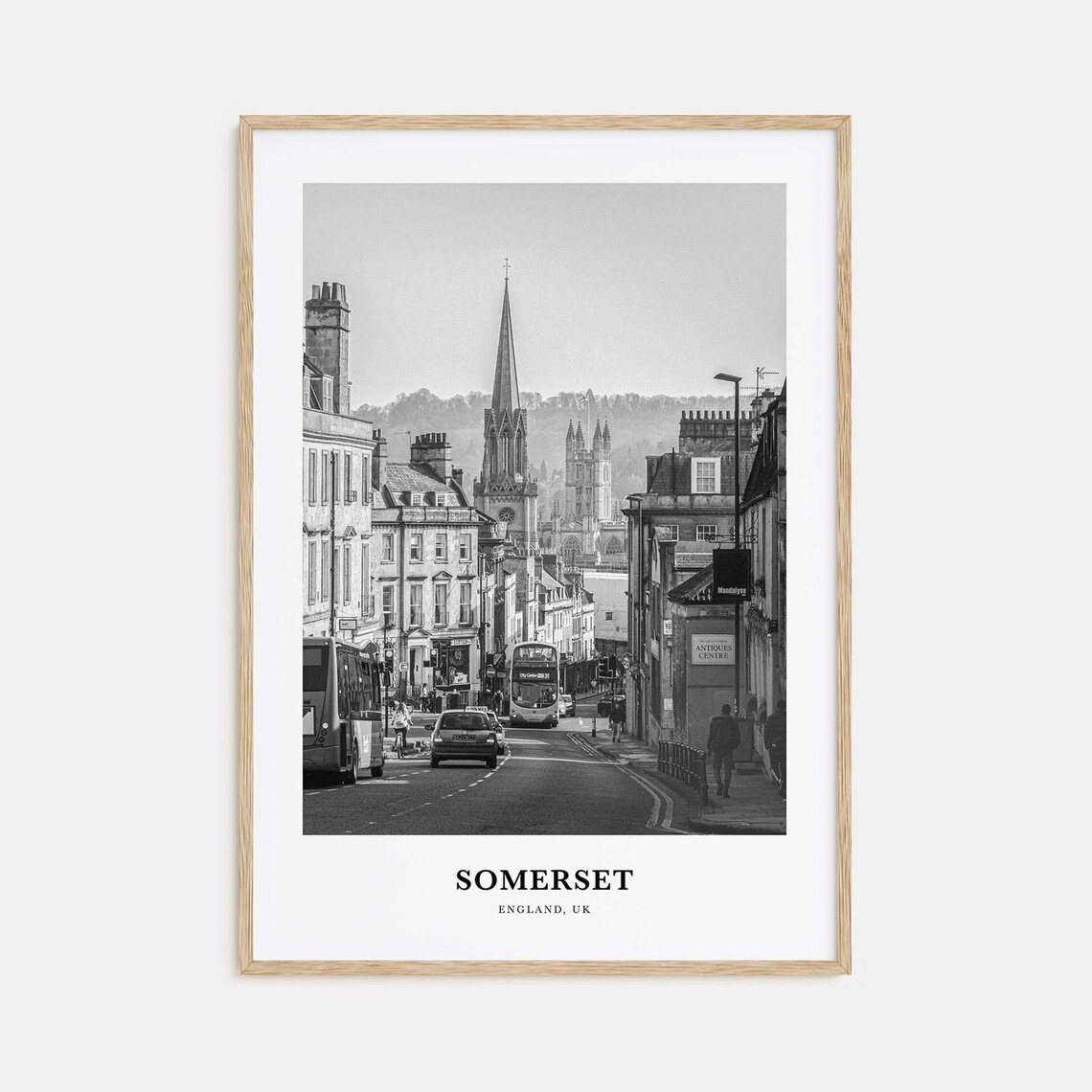 Somerset England Black and White City Street Photography Poster