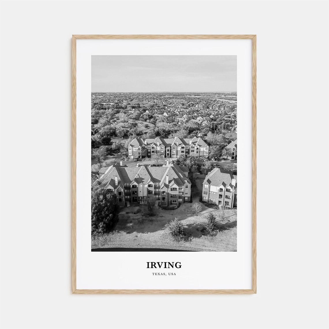 Irving Texas Aerial Suburban Neighborhoods Black and White Photo Print