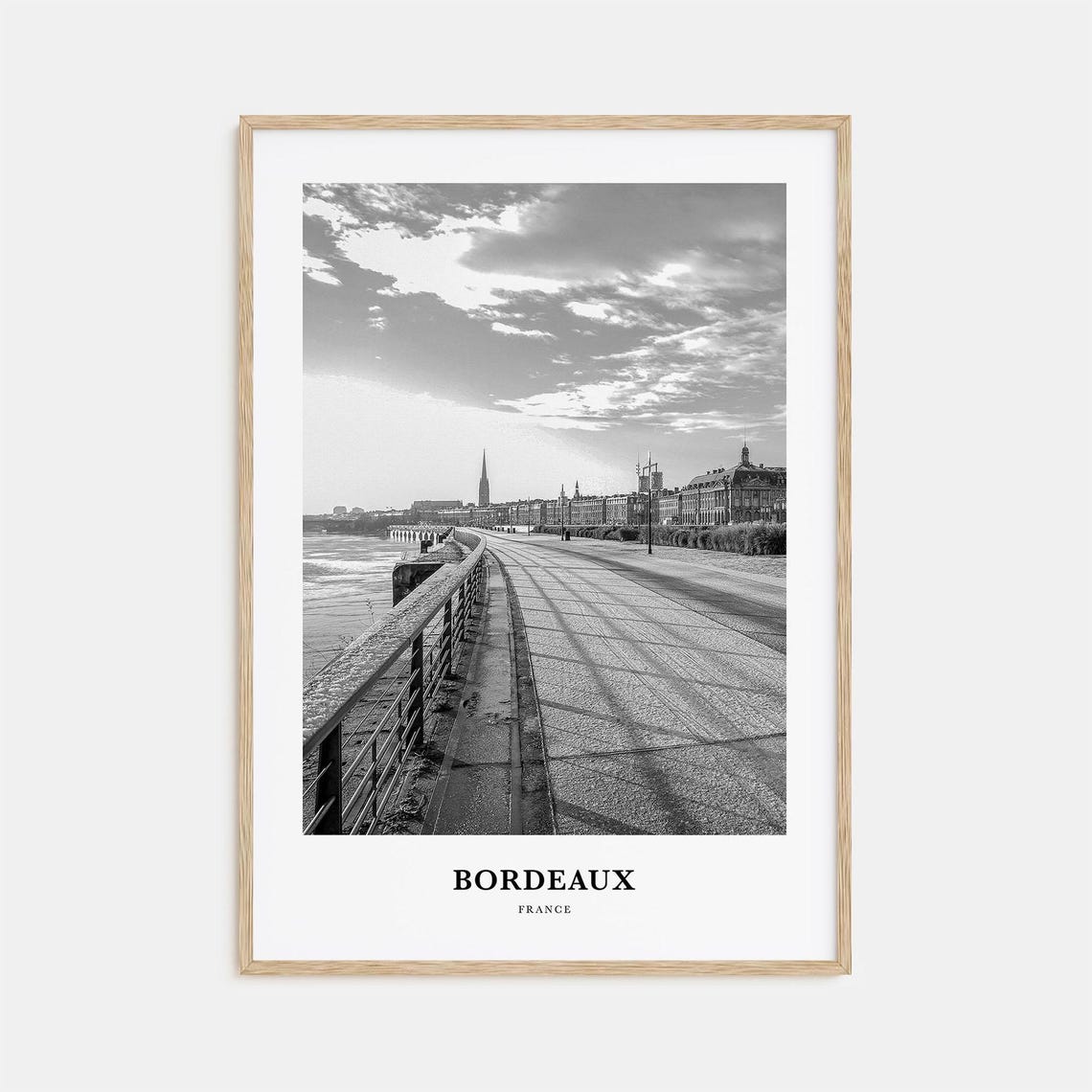 Bordeaux Garonne Riverfront Promenade France Black and White Poster