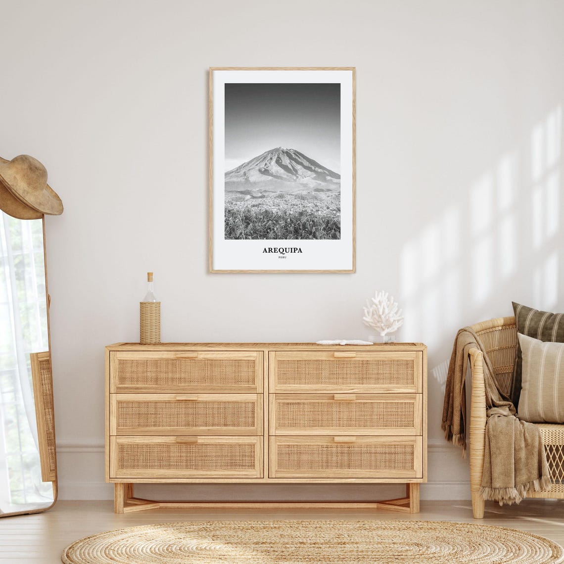 Arequipa Peru Towering El Misti Volcano over City Black White Poster - Image 3