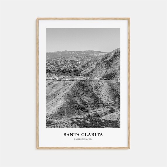Santa Clarita California Hillside Homes Mountains Black and White Poster