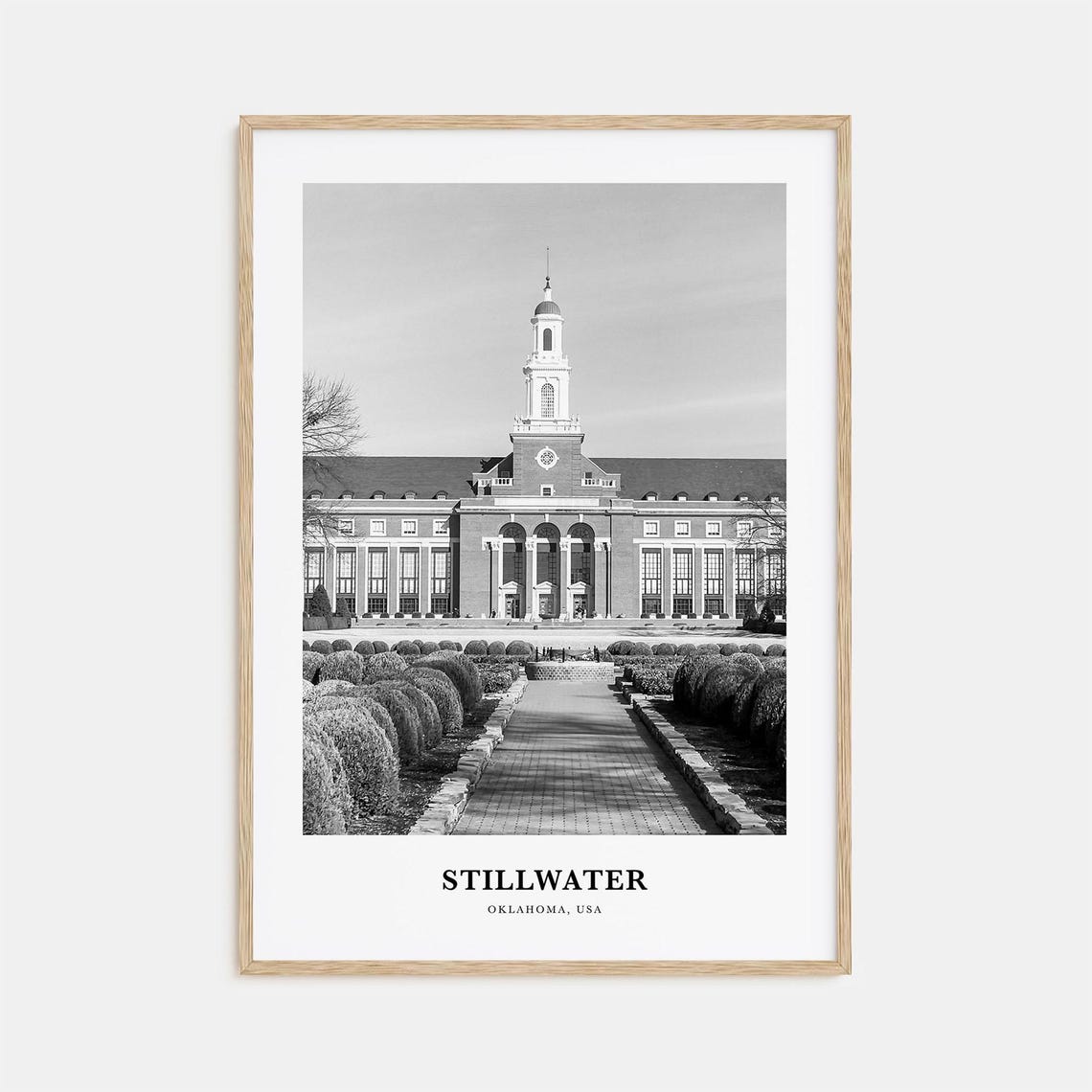 Stillwater Oklahoma Historic Library Building Black White Photo Poster