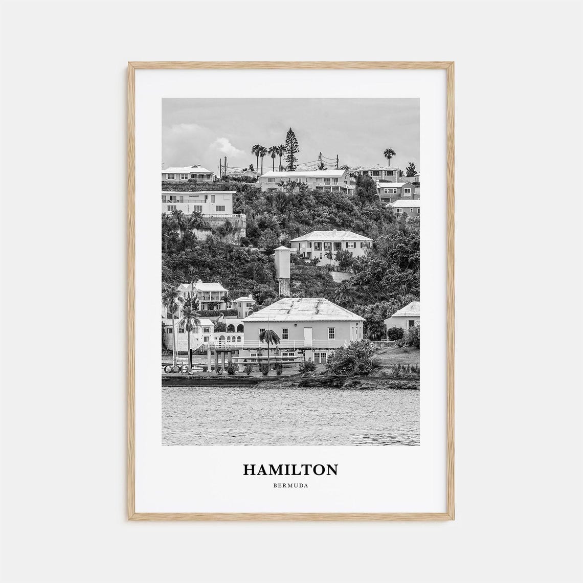 Hamilton Bermuda Harbor Hillside Waterfront Homes Black White Poster