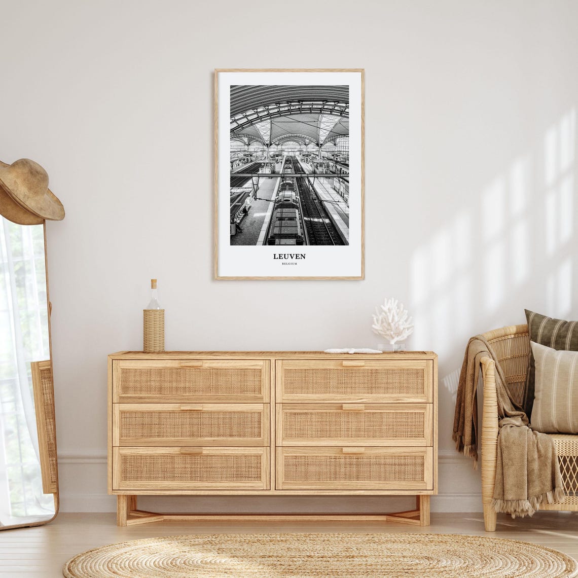 Leuven Belgium Train Station Interior Black And White Travel Poster - Image 3