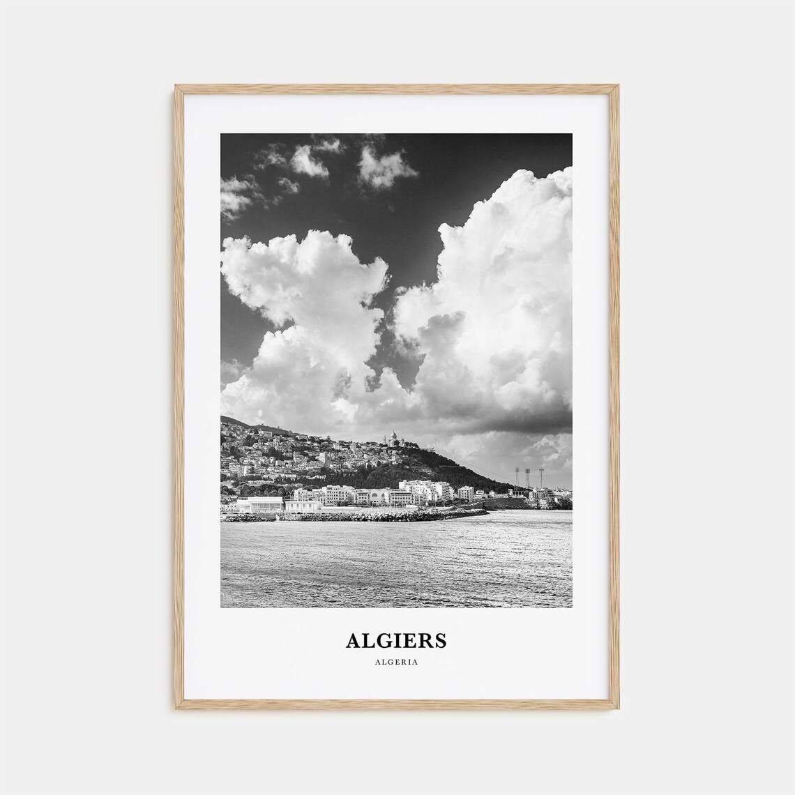 Algiers Algeria Bay and Hillside City Black and White Travel Poster