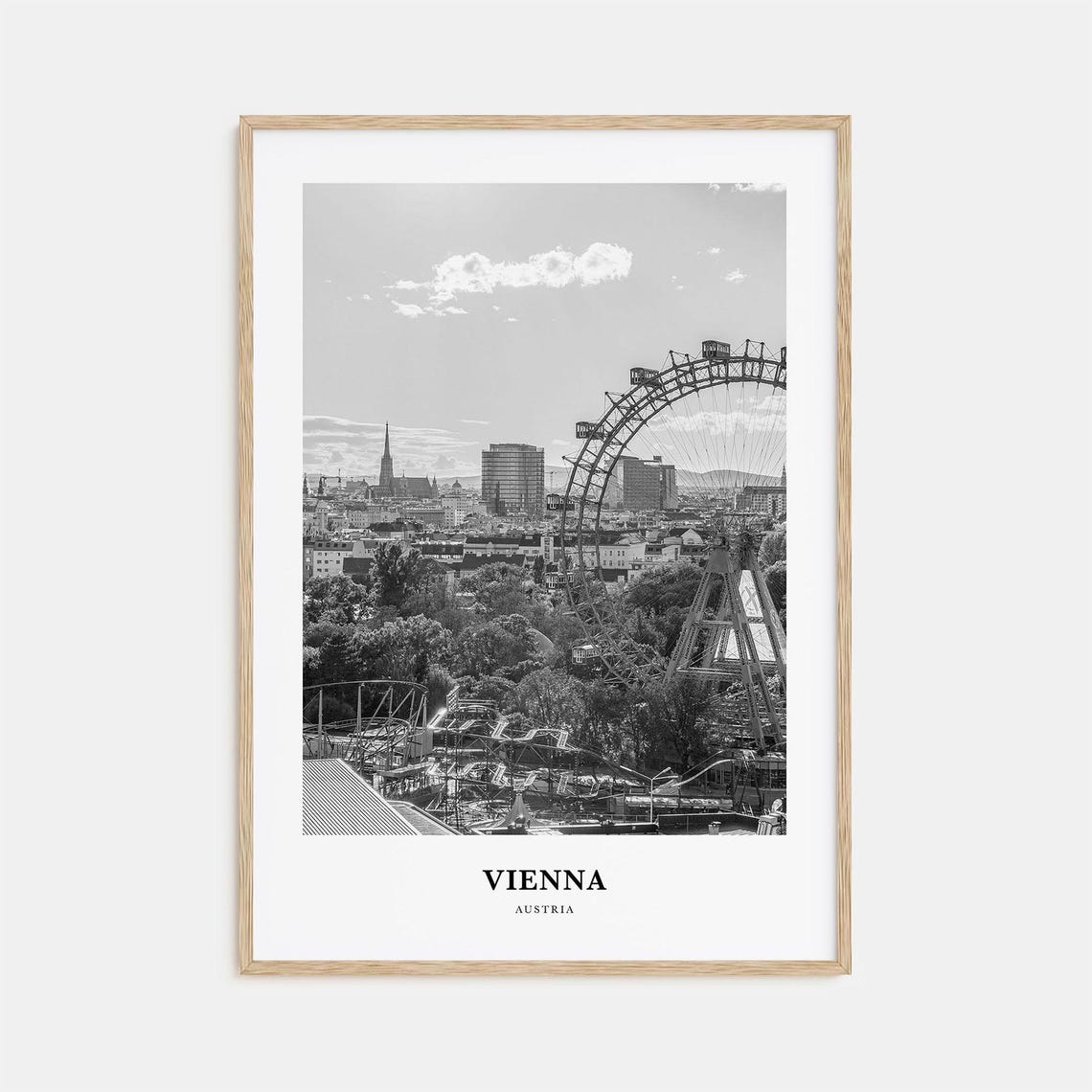Vienna Austria Riesenrad Prater Ferris Wheel Black and White Poster