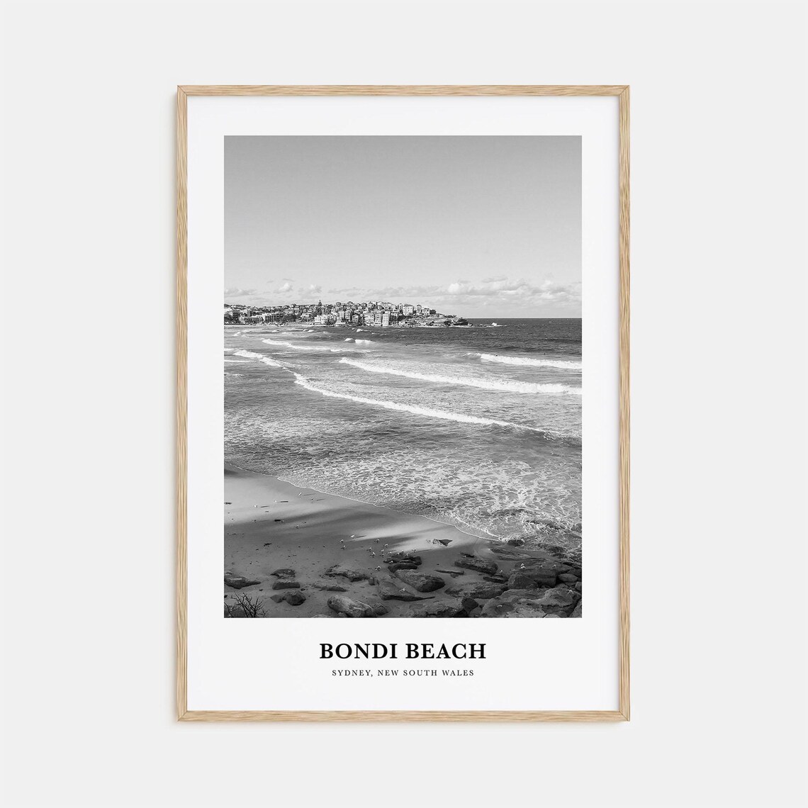 Bondi Beach Surf and Headland Sydney Australia Black and White Poster