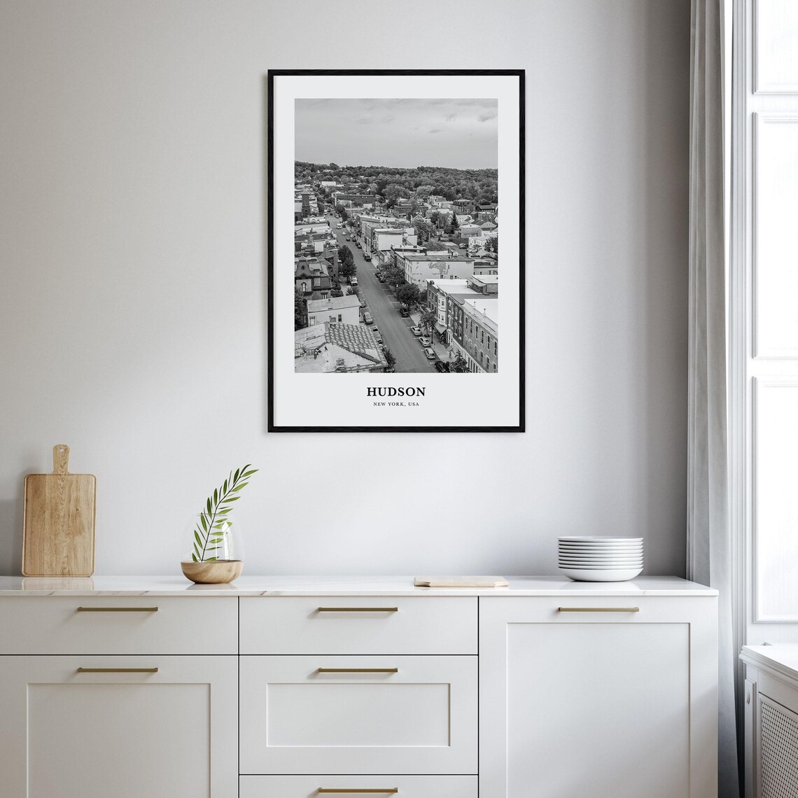 Hudson New York City Street Aerial Black and White Travel Poster - Image 2