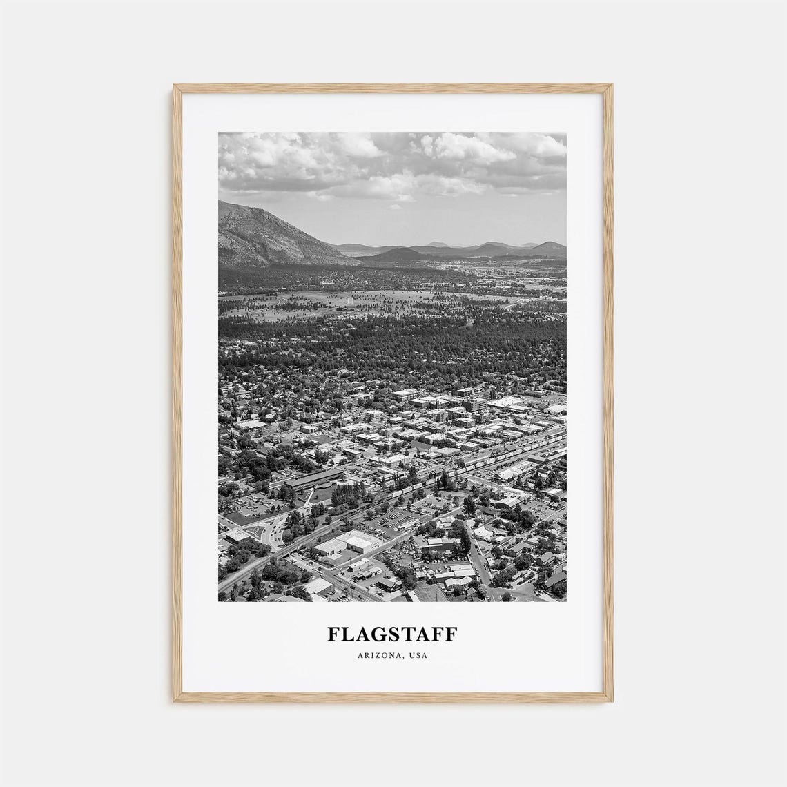 Flagstaff Arizona Aerial Mountains Black and White Photo Poster