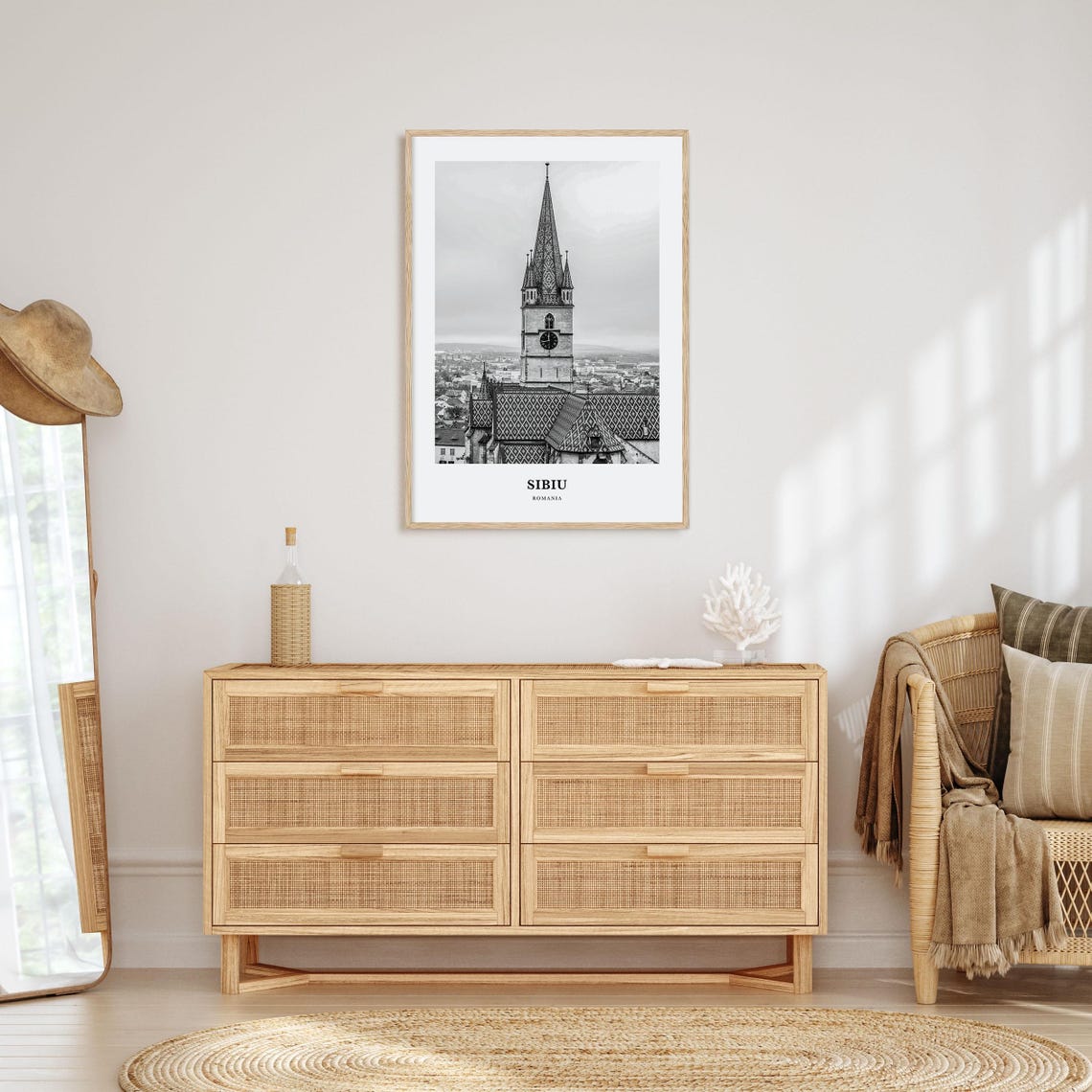 Sibiu Romania Cathedral Tower Old Town Black White Travel Poster - Image 3