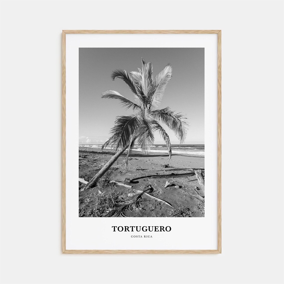Tortuguero Costa Rica Beach Palm Black and White Travel Poster