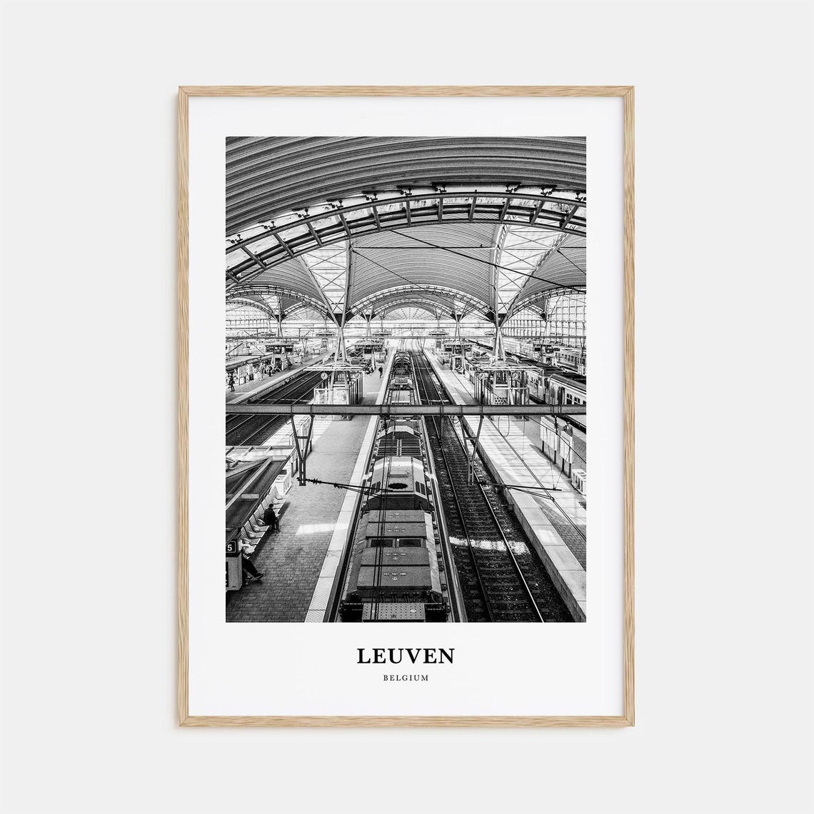 Leuven Belgium Train Station Interior Black And White Travel Poster