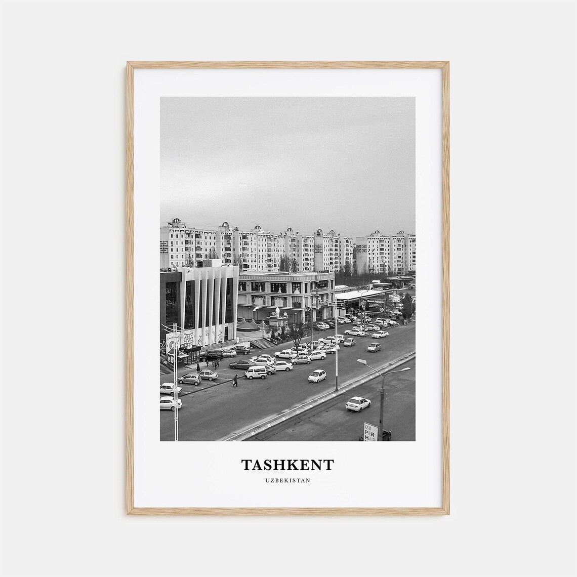 Tashkent Uzbekistan City Street Scene Black and White Travel Poster