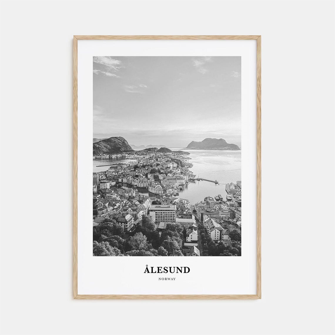 Alesund Norway Historic Seaside Harbor Islands Black and White Poster