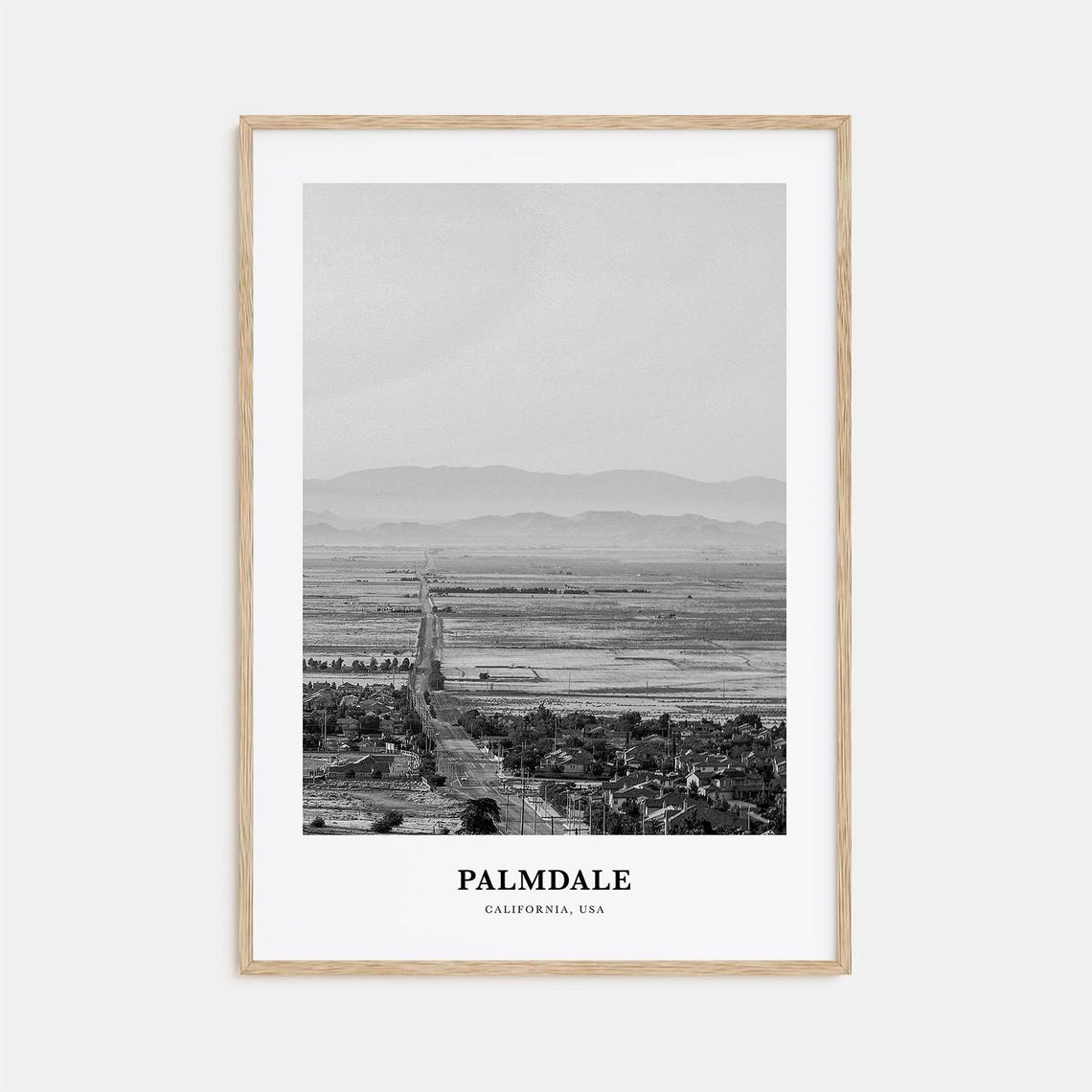 Palmdale California Desert Valley Road Black and White Travel Poster