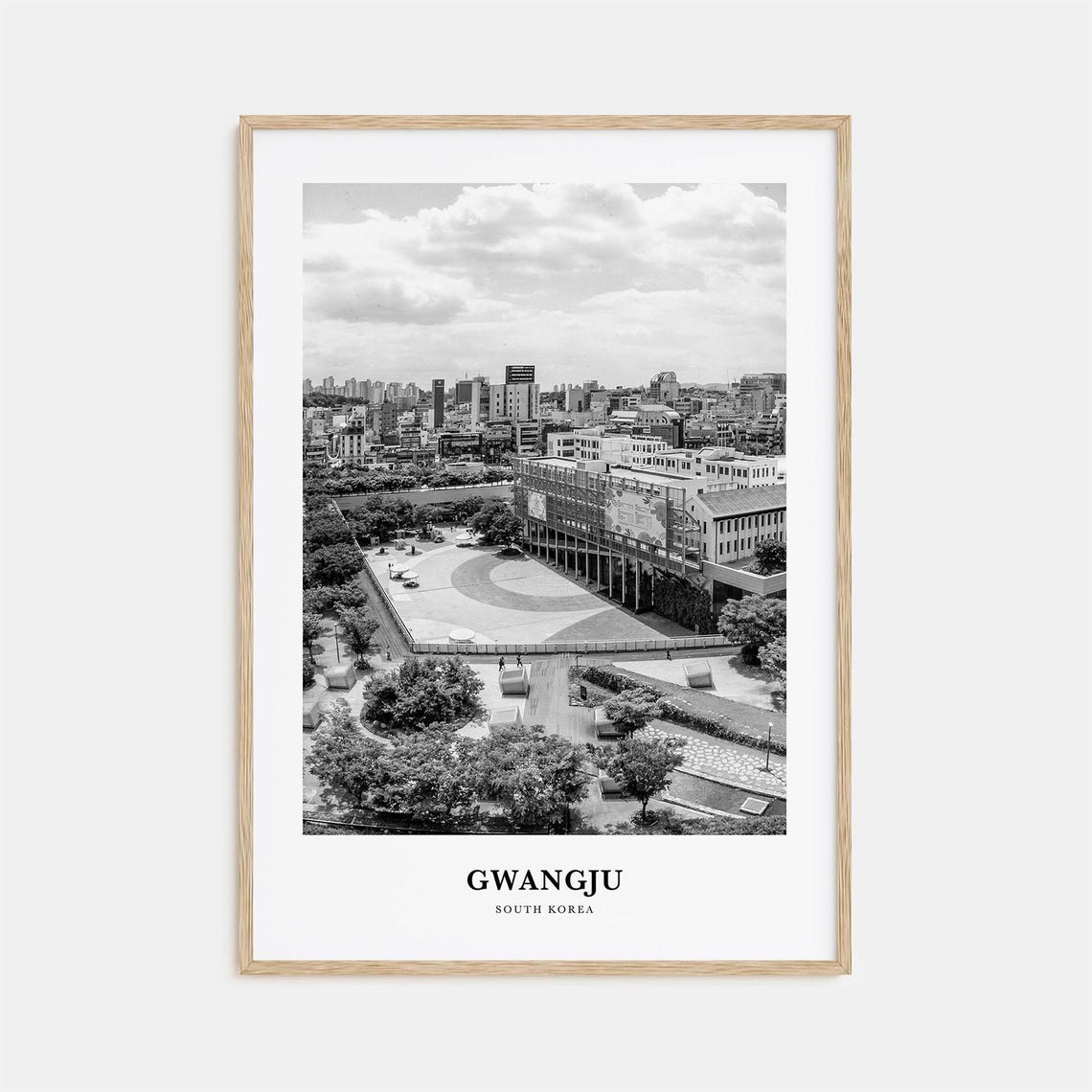 Gwangju South Korea City Square Black and White Photo Poster