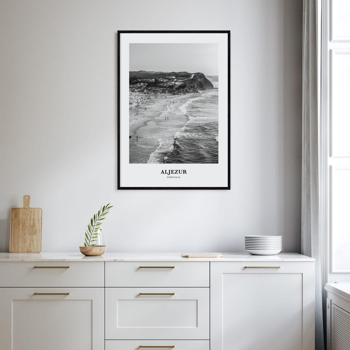 Aljezur Portugal Cliff Beach Waves Black and White Travel Poster - Image 2