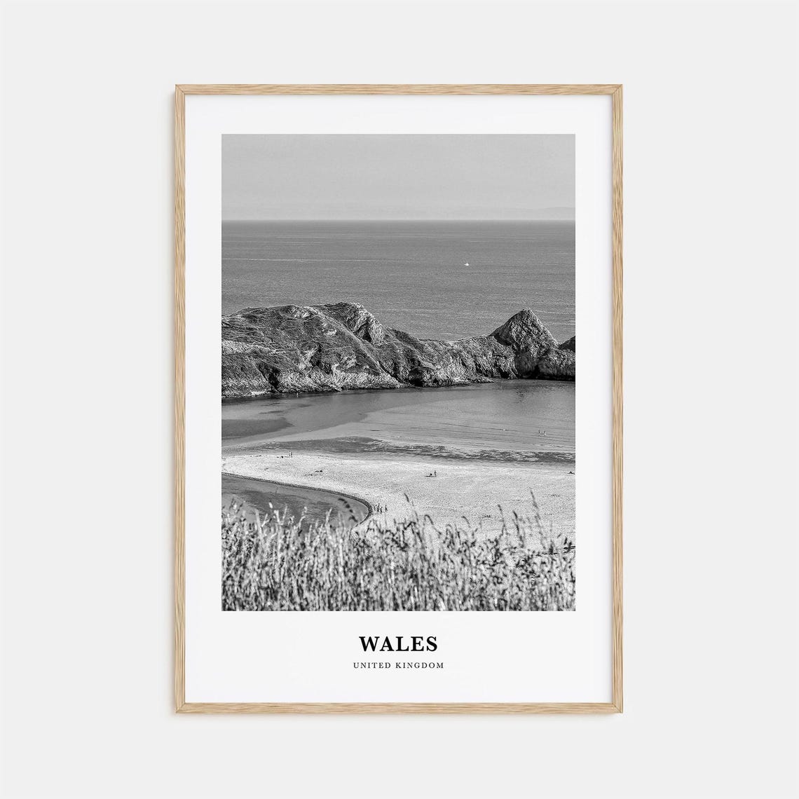 Wales United Kingdom Coastal Bay And Headland Black White Poster