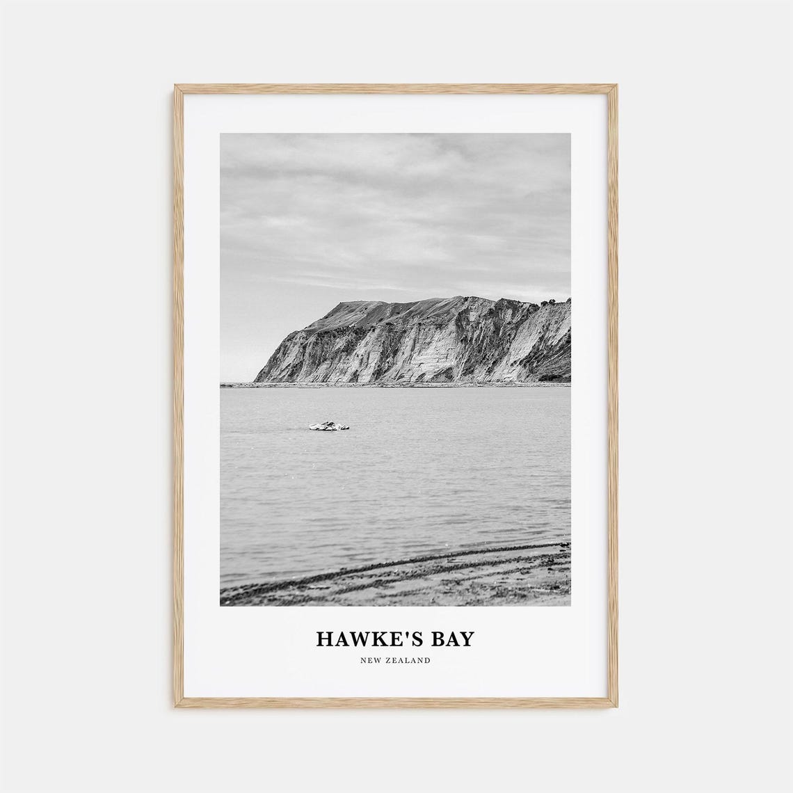 Hawke's Bay New Zealand Coastal Cliffs Black and White Art Poster