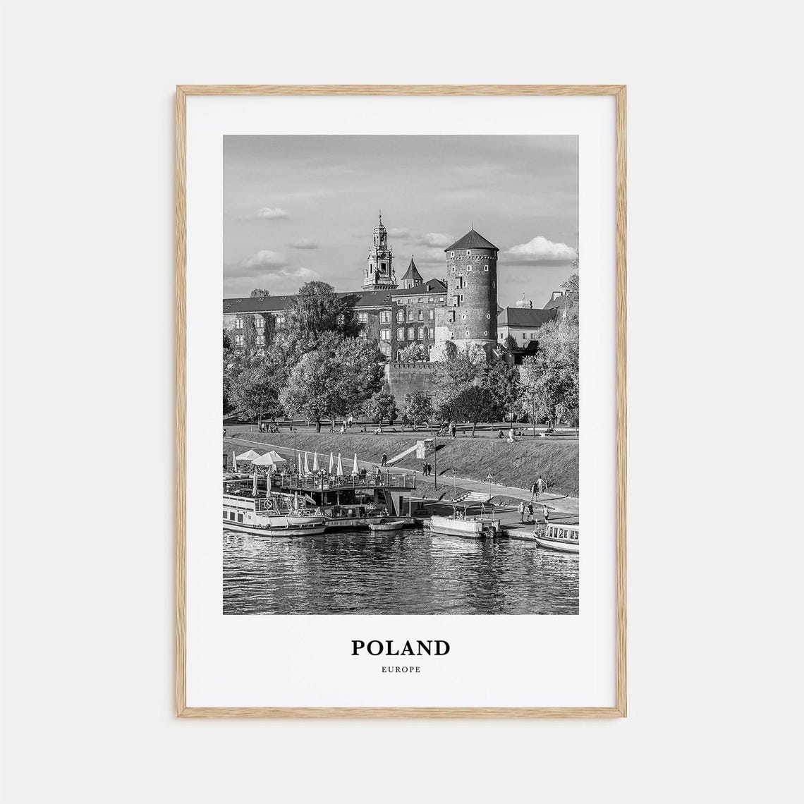 Krakow Wawel Castle Poland Riverside Scenic Black and White Poster
