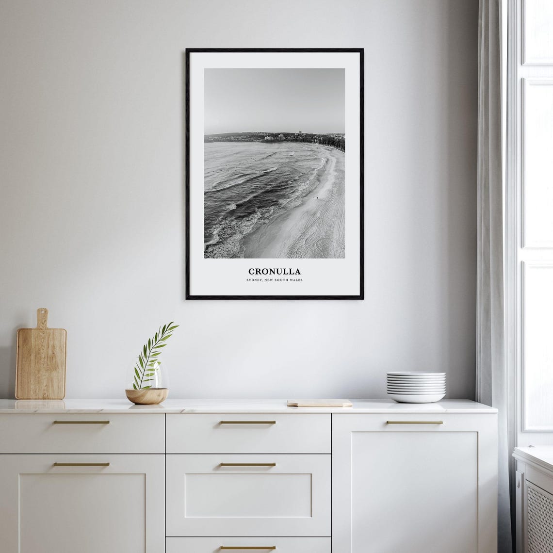 Cronulla Beach Aerial Rolling Waves Black and White Surf Poster - Image 2